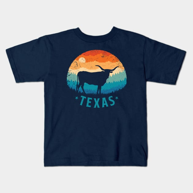 Texas Longhorn Retro Sunset Kids T-Shirt by TigerTom